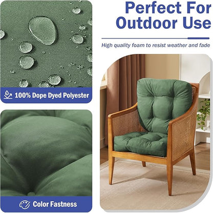 Outdoor Chair Cushions Set of 2, Patio Chair Cushions with Ties, 17x17+4” Tufted Outdoor Seat Cushions, Waterproof Patio Furniture Cushions, Outdoor Dining Chair Pads, Forest Green