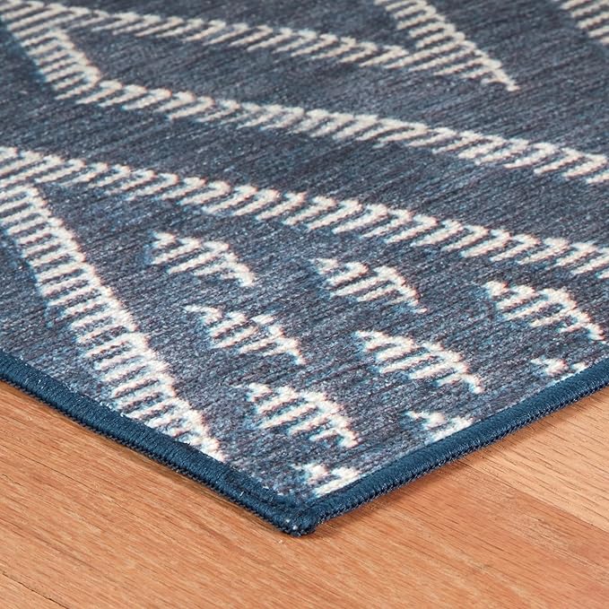 Dash & Albert Guthrie Navy Machine Washable Rug, 3 X 5 Feet, Blue Geometric Pattern