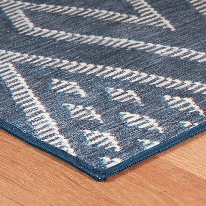 Dash & Albert Guthrie Navy Machine Washable Rug, Runner-2.5 X 8 Feet, Blue Geometric Pattern