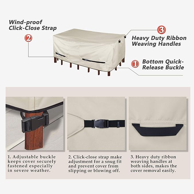 Porch Shield Patio Table Cover - Waterproof Outdoor Dining Table and Chairs Furniture Set Cover Rectangular - 108 x 70 inch, Beige