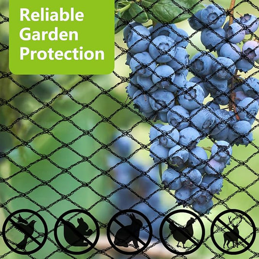 10x30ft Bird Netting, 1/2 inch Mesh, Heavy Duty Garden Netting for Fruit Trees, Blueberry Bushes, Vegetables, Extra Strong Woven Mesh Against Birds, Deer, Squirrels, Poultry and Other Animals