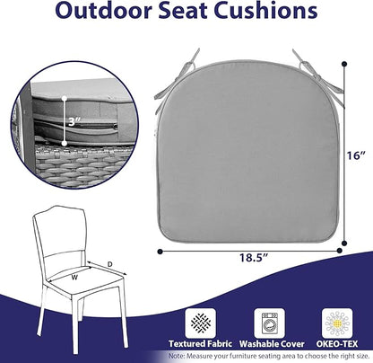 Outdoor Chair Cushions Set of 4 -Waterproof Outdoor Seat Cushions for Patio Furniture, Patio Chair Cushion with Handle and Ties, Round Out Door Chair Pads,18.5" x 16" x 3", Grey