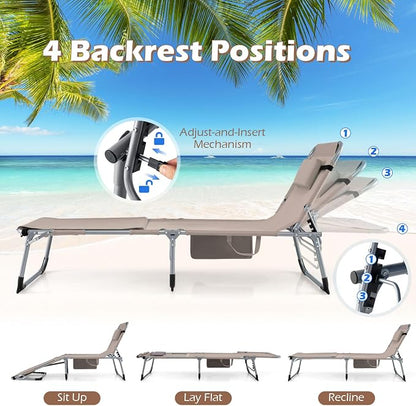 GYMAX Tanning Chair, 3 in 1 Sun Bathing Lounge Chairs with Face/Arm Holes & Side Pocket, Portable Lightweight Face Down Layout Tanning Chair for Outside, Beach, Backyard, Poolside (2, Sand)