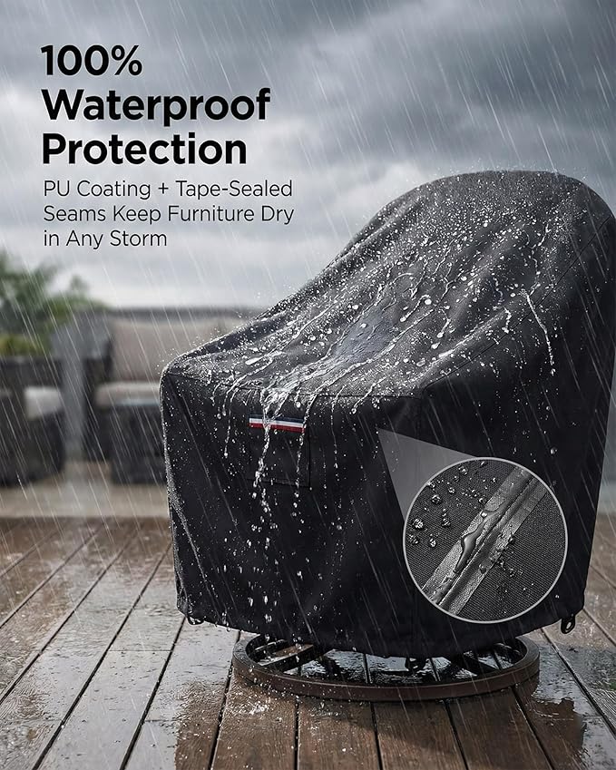 Waterproof Patio Chair Covers, 33W x 35D x 36H inches Heavy Duty Outdoor Furniture Protection Cover Weather Resistant 600D Oxford 2-Pack, Black
