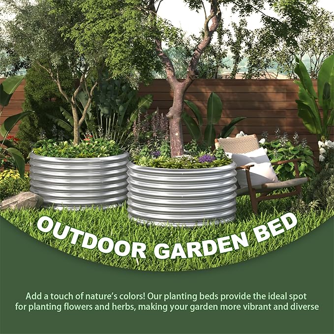 4 Pack Round Galvanized Raised Garden Bed Outdoor, Metal Garden Bed for Vegetables, Above Ground Garden Box for Flower, Steel Raised Beds for Gardening - 3FT