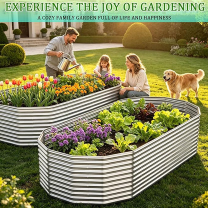 Raised Garden Bed Outdoor Upgrade Oval 2 Pack Tall 8x4FT, Galvanized Metal Garden Beds to Grow More in the Same Space, Raised Beds for Gardening Vegetables & Flowers Reinforced Design