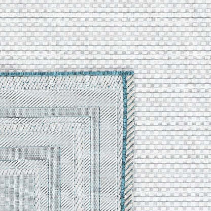 SAFAVIEH Washable Rug Outdoor Courtyard Collection - 5'3" x 7'7", Ivory & Teal, Non-Shedding & Easy Cleaning, Ideal for Patio, Backyard, Mudroom (CY8475-53512)
