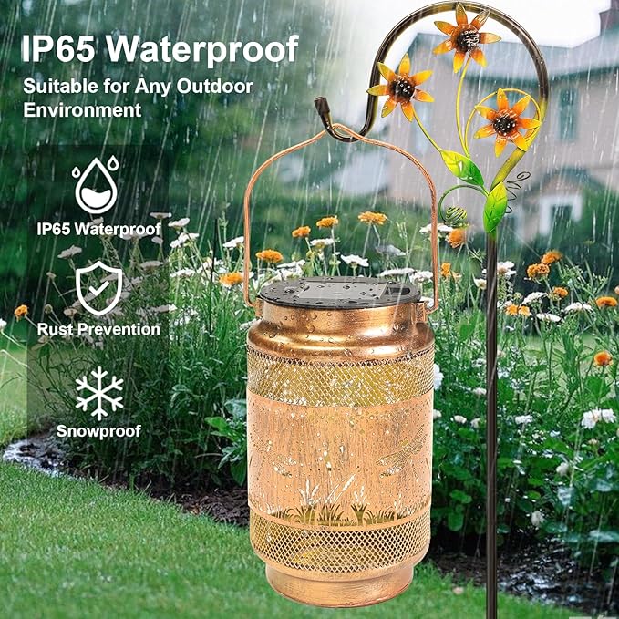 Dragonfly Solar Lanterns Outdoor Waterproof with Shepherd Hook, Gifts for Mothers Day Women Mom Grandma Birthday, Metal Solar Hanging Lights Garden Decor for Outside Yard Patio Pathway Backyard Porch