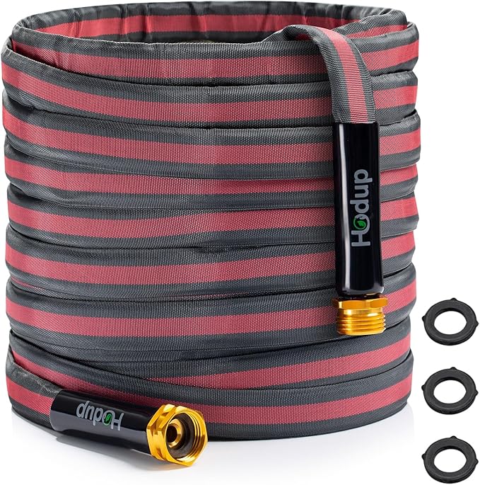 2026 Upgraded Non-Expanding Garden Hose - 50FT Lightweight Flexible, High-Pressure Anti-Kink/Burst-Resistant Lead-Free Outdoor Water Hose (Gray/Red)