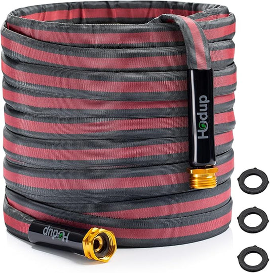 2026 Upgraded Non-Expanding Garden Hose - 50FT Lightweight Flexible, High-Pressure Anti-Kink/Burst-Resistant Lead-Free Outdoor Water Hose (Gray/Red)
