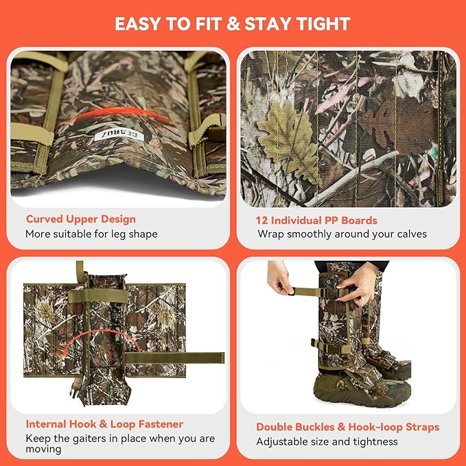 Snake Gaiters Snake Chaps, Waterproof Lower Legs Snake Guards, Snake Bite Protective Gaiters, Anti-Snake Gaiters for Men/Women, Adjustable Size for Hunting/Hiking/Farm Working