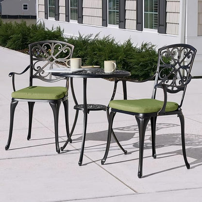 NUU GARDEN 3-Piece Outdoor Bistro Set with Cushions, Round 24 Inch Cast Aluminum Round Table with 1.77" Umbrella Hole and 2 Cast Aluminum Armchairs with Cushions, Black with Gold-Painted Edge