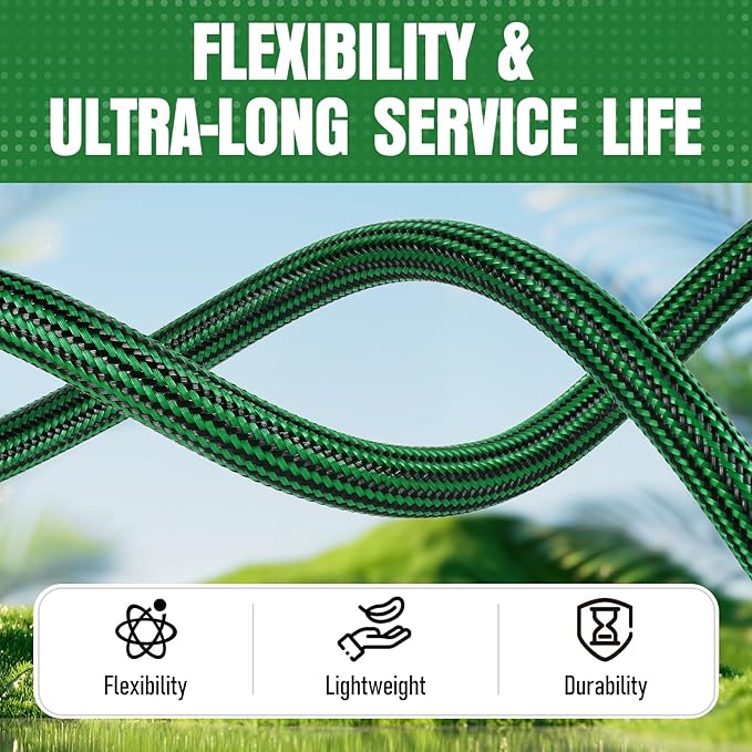 NON-EXPANDABLE Garden Hose 75 ft, Heavy Duty Flexible Water Hose, Kink Resistant Lightweight Hybrid Hose with Durable Fabric Skin, Leakproof Hose Male to Female Fittings