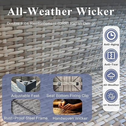 10-Piece Outdoor Sectional Sofa Set, Wicker Patio Furniture with Navy Blue Cushions for Your Villa, Balcony, Porch, Backyard, Grey Rattan