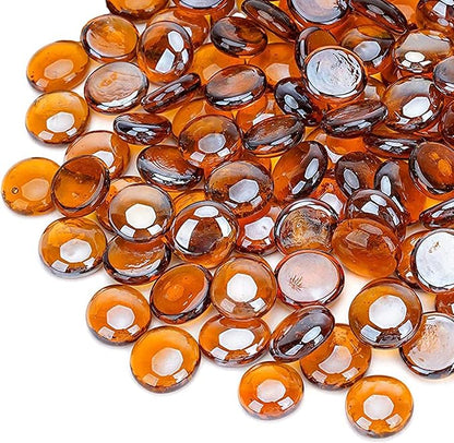 onlyfire 10 Pounds Fire Glass Beads for Propane Fire Pit and Gas Fireplace, 1/2 Inch Round Firepit Glass Rocks Flat Marbles for Fire Pit Table, Caramel
