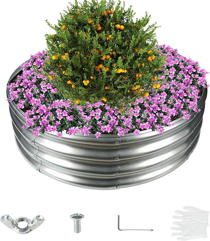 36 Inch Diameter Galvanized Garden Raised Bed/Plant Box/Fire Pit Ring-0.8mm Thick,12 Inch Tall,Crimped Edge and Corner,No Sharpe,Perfect for Plantings (Silver, 36 Dia X 11.5 inches)