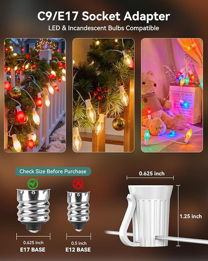 Brightown Commercial C9/E17 500' Christmas Light Sockets Set Spool, 12" Spacing White Wire, UL Listed