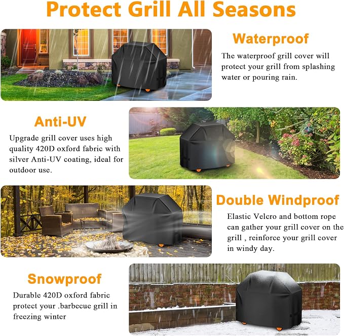 Aoretic Grill Cover, 44 inch BBQ Gas Grill Cover for Outdoor Grill, Charbroil Grill Cover Barbecue Waterproof, Anti-UV for Weber Char-Broil Monument, Dyna-glo Nexgrill Spun Polyester