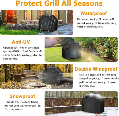 Aoretic Grill Cover, 44 inch BBQ Gas Grill Cover for Outdoor Grill, Charbroil Grill Cover Barbecue Waterproof, Anti-UV for Weber Char-Broil Monument, Dyna-glo Nexgrill Spun Polyester