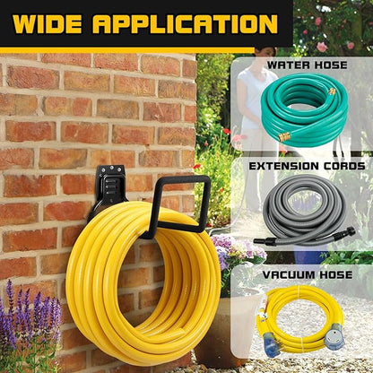 Garden Hose Holder, Metal Wall Mounted Water Hose Reel for Outside, Durable Hook Stand for Garden Hose Storage, Water Hose, Extension Cords, Flexable Hose Use (2Pack)