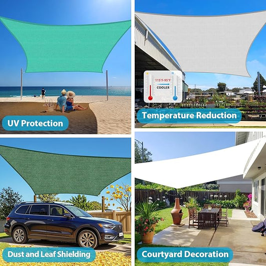 Amagenix Sun Shade Sail 16'X24' Curved Edge Outdoor Shade Canopy White Breathable 95% UV Block Shade Cloth for Patio Garden Backyard (We Make Custom Size)