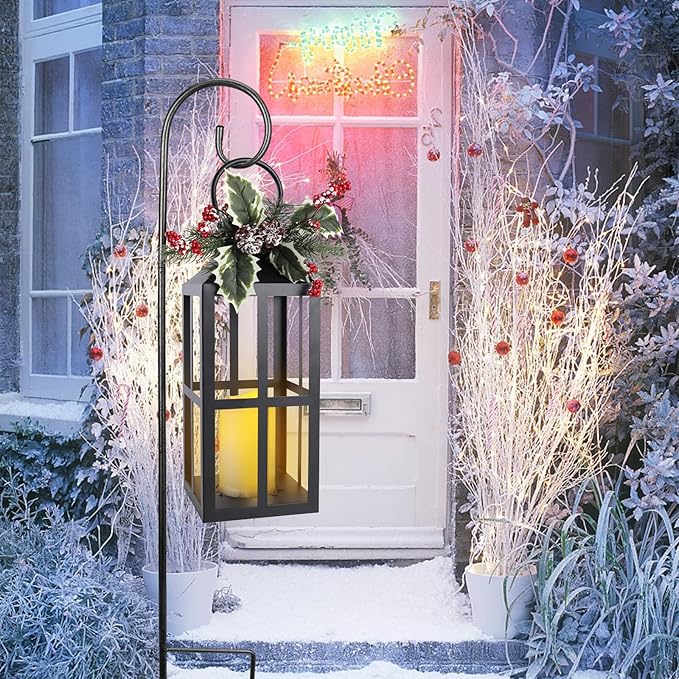 Taman Christmas Lantern,2 Pack Hanging Flickering Candle Lanterns Decorative Metal Vintage Light Battery Operated Umbrella Lights for Christmas Patio Garden, Table,Party Decor
