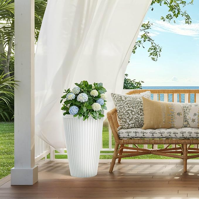 20" Tall Planters for Indoor Outdoor Plants (Set of 2), Cement-Look Large Flower Pots, High-Desity Resin Planters, UV-Protected Outdoor Pots for Garden, Balcony, Porch or Living Room Decor