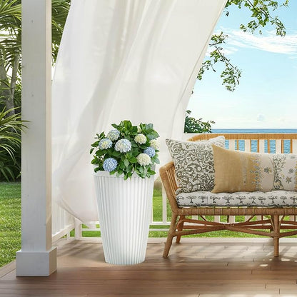 20" Tall Planters for Indoor Outdoor Plants (Set of 2), Cement-Look Large Flower Pots, High-Desity Resin Planters, UV-Protected Outdoor Pots for Garden, Balcony, Porch or Living Room Decor