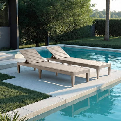 Nestl Sun Tanning Chair - Sand Beige Chaise Lounge Chair Outdoor, Lightweight Pool Lounge Chairs Set of 2, Adjustable 5-Position Reclining Lawn Chair, Waterproof Beach Outdoor Lounge Chairs