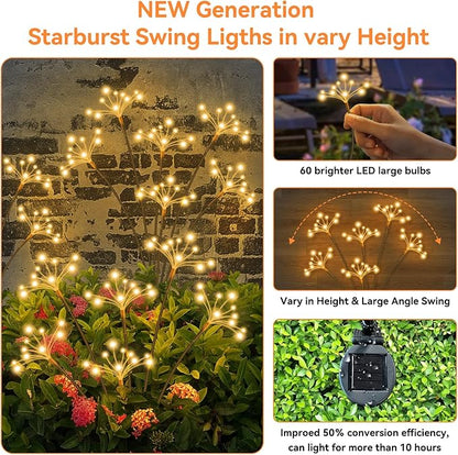 Solar Garden Lights 6 Pack Waterproof Solar Swaying Starburst Light Outdoor Lights for Yard Patio Walkway Pathway Party Wedding Christmas Decorative, Warm White