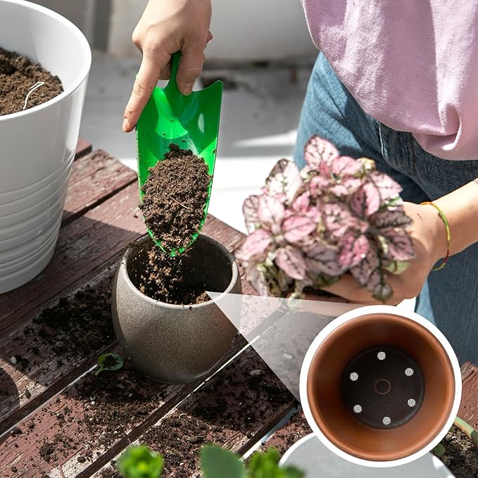 JJUNW 100Pcs Bonsai Pot Meshs Pad, 4 inch Round&Square Flower Pot Hole Mesh, Drainage Mesh Hole Screens Durable Reusable Bonsai Bottom Grid Mat Gardening Essentials
