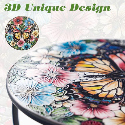 Outdoor Side Table Mosaic Patio Small End Table Metal Coffee Tea Accent Table for Patio Living Room Bedroom Yard Porch Garden (Colourful Butterflies)