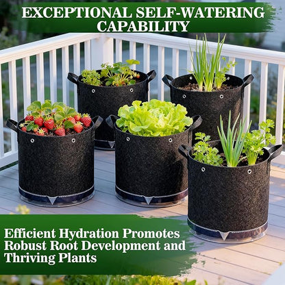 5 Pack 7 Gallon Self-Watering Grow Bags, Thick Nonwoven Fabric Pots with Support Rings and Reinforced Handles, Self-Watering Planter with Bottom Reservoir for Tomatoes Peppers Potatoes and Vegetables