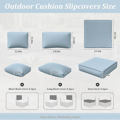 14 Pcs Outdoor Cushion Slipcovers Outdoor Patio Cushion Covers Replacement Waterproof with Zipper for Outdoor Furniture, Patio Sofa Couch 3 Sizes, Covers Only
