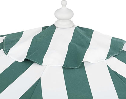 JONATHAN Y Half Umbrella UMB1201L Beverly 9 ft. Designer Classic Scalloped Fringe Market Patio with Crank, Tilt Button and UV Protection in Green/White, White Pole