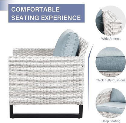 Rilyson Wicker Outdoor Patio Chairs Set of 2-2 Piece Rattan Chairs with Waterproof Wicker,Comfortable Cushions and Sturdy Metal Frame for Outside Porch Deck Backyard(Light Grey/Sky Blue)