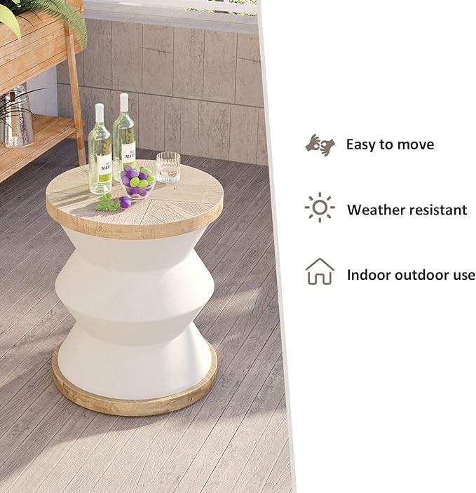 HOMPUS Unique Outdoor Concrete Side Table Set of 2, Modern Vintage MgO Patio End Table Set, 2 Piece Lightweight Functional Small Accent Table for Indoor Outdoor Use, Garden, Deck, Poolside