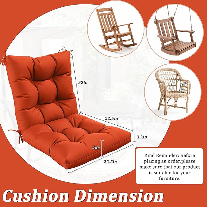 Patio Seat&Back Chair Cushions for Outdoor Furniture，Comfortable Cushions for Rocking/Dining/Lawn Chair-Set of 4