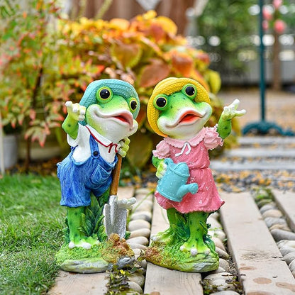 Sungmor Frog Garden Statue Outdoor Decor, Resin Hard-Working Frog Holding Watering Can Figurine, Funny Frog Couple Statues for Yard Porch Lawn Decoration, Home Office Frog Ornaments