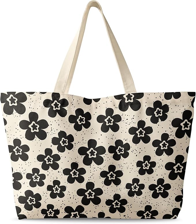 Miss Adola Large Tote Bag for Women - Canvas Tote Bag with Zipper Aesthetic Reusable Shoulder Bag for Gym, Travel, Work