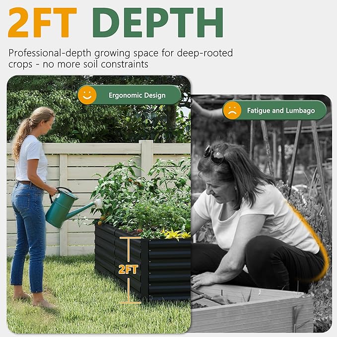 FOOWIN 2pcs 6x3x2ft Galvanized Raised Garden Bed, Planter Raised Garden Boxes Outdoor, Large Metal Raised Beds for Gardening, Garden Bed for Vegetables, Flowers, Herb,269 Gallon Capacity, Black