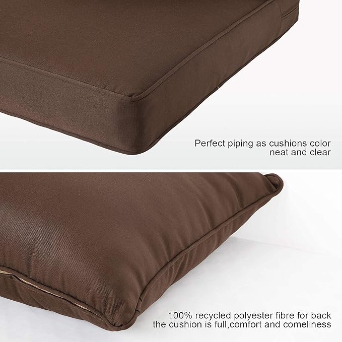 ARTPLAN Outdoor Deep Seating Cushions with Backrest Set, All-Weather Waterproof Patio Sofa Cushions for Sectionals, High-Resilience Foam Garden Furniture Cushion Cover,Brown