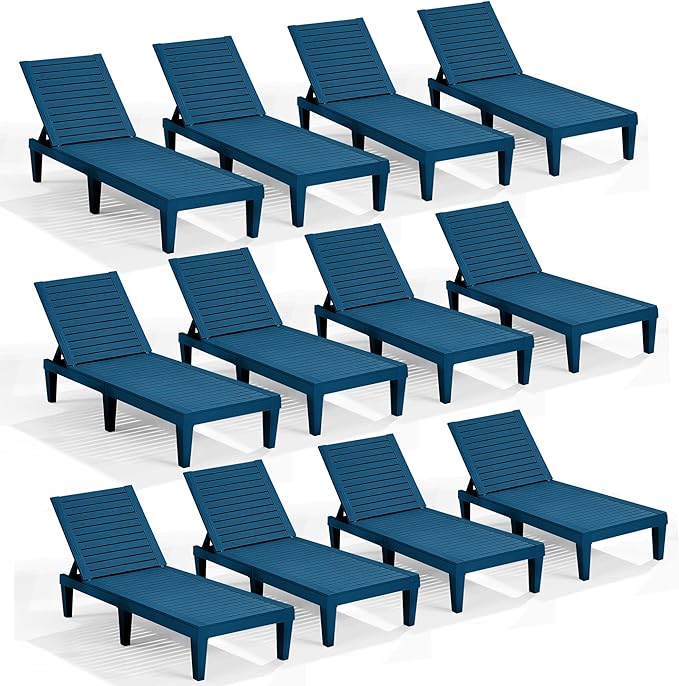 Nestl Sun Tanning Chair - Blue Chaise Lounge Chair Outdoor, Lightweight Pool Lounge Chairs Set of 12, Adjustable 5-Position Reclining Lawn Chair, Waterproof Beach Outdoor Lounge Chairs