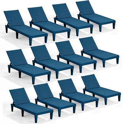 Nestl Sun Tanning Chair - Blue Chaise Lounge Chair Outdoor, Lightweight Pool Lounge Chairs Set of 12, Adjustable 5-Position Reclining Lawn Chair, Waterproof Beach Outdoor Lounge Chairs