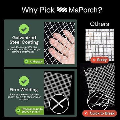 MaPorch Hardware Cloth - 15.7 x 39.3 in, Silver, Garden - Rust-Resistant Galvanized Wire Mesh & Welded Wire Fencing for Poultry Netting, Rabbit Fence & Garden Trellis Support