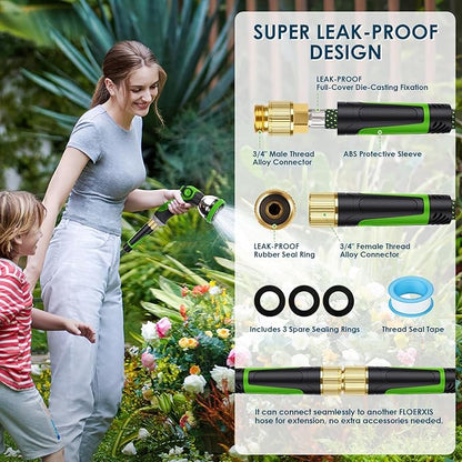 Non-Expandable Garden Hose 50 FT, Lightweight Hose with 10 Function Spray Nozzle, Kink-Free Flexible Water Hose, Durable, Leak-Proof, 360° Swivel Connectors, Portable Storage Strap