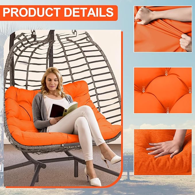 Outdoor Swing Cushions 3 Seater Waterproof, Replacement Bench Cushions for Outdoor Patio Furniture with Backrest, Porch Swing Cushion with Ties for Lawn and Garden (Orange, 40x71in)