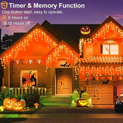 640 LED Icicle Lights for outside 66ft Christmas Icicle Lights Outdoor 8 Modes with 120 Drops Waterproof Christmas Light Plug in for Indoor House Party Holiday Thanksgiving Decorations, Orange