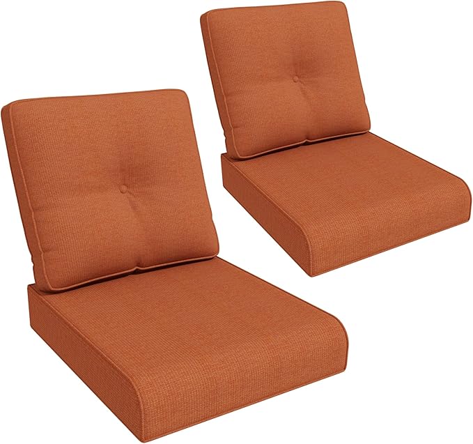 Outdoor Chair Cushions Set for Patio Furniture, 22x25/22x24 Inch, Waterproof & Fade Resistant Patio Chair Cushions, Thick Patio Furniture Cushion for Chair, Sofa, and Couch (Orange, 2 Set)