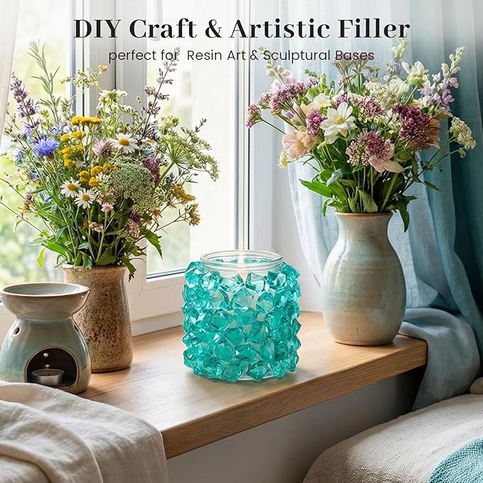 DomeStar Teal Fake Ice Rocks, 150PCS Acrylic Gems Crystals Plastic Shamrock Diamonds Centerpiece for Vase Fillers DIY Craft Wedding Party Table Scatter Decorations